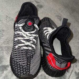 Kid’s Black and White Knit Sneakers with Red Accents
